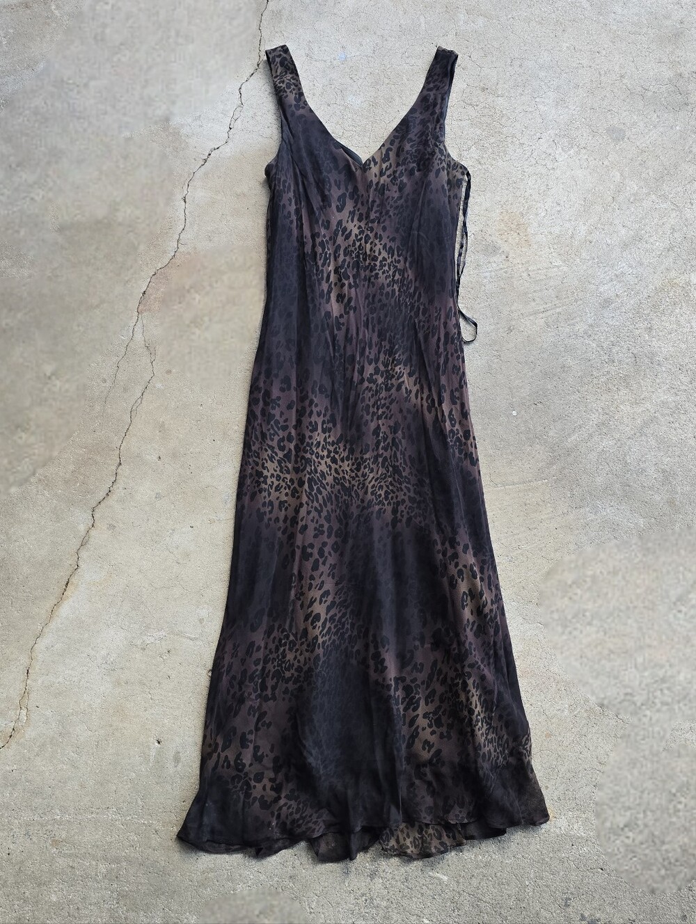 Vintage Jones New York Silk Slip Dress Size 12 Brown Black Leopard Animal Print